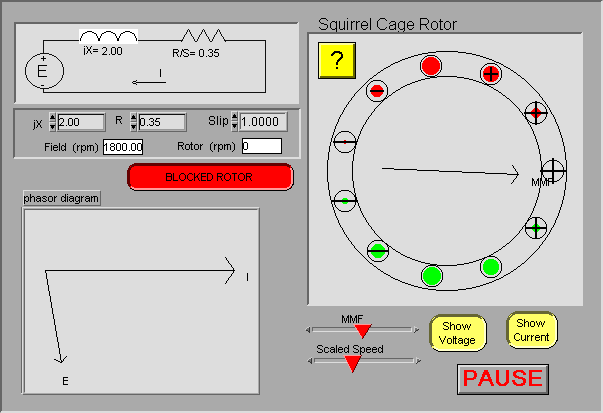 Squirrel cage motor windows simulation voltage and current